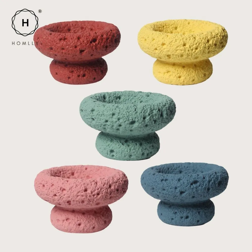 Homlly Nordic Textured Cement Terracotta Tea Light Candle Mushroom Holder (Candle Wax not included)